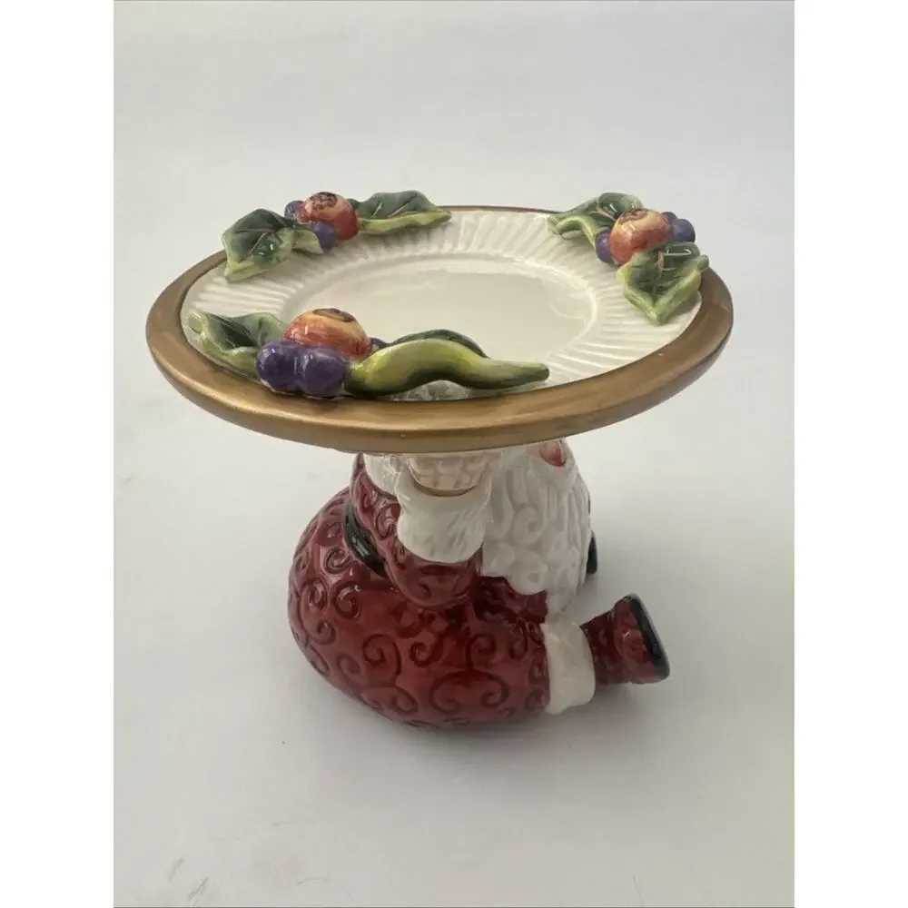 FITZ AND FLOYD Christmas Santa Pillar Candle Holder Candy Dish Ceramic